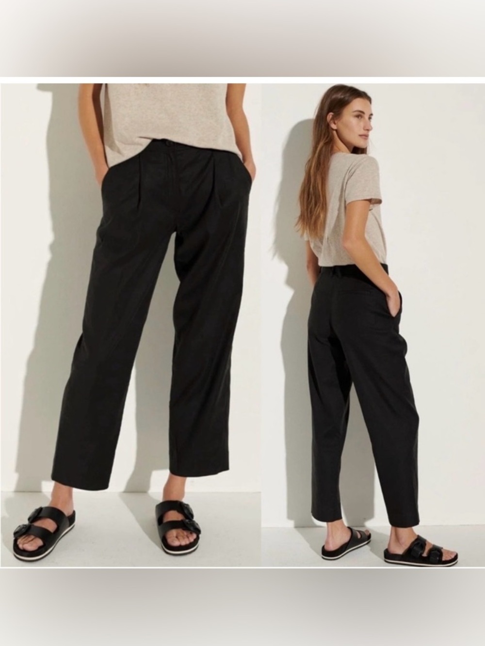 The Reset Women's Navy Relaxed fix wide leg linen blend pants